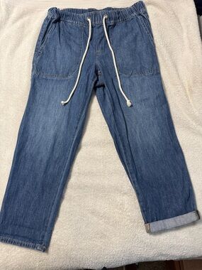 J. Crew Factory Women's Cropped Drawstring Denim Jeans - Blue